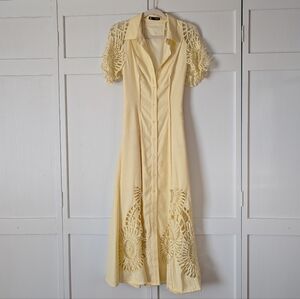 Anewsta Yellow Lace Coquette Maxi Dress EUC Size Large/EU 40